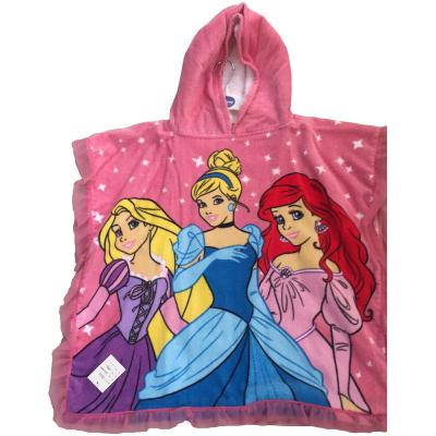 China QUICK DRY Red Girl Printed Cartoon Design Cotton Poncho Hooded Towel for sale