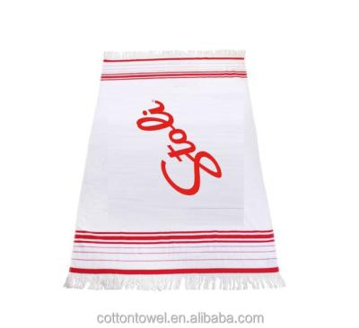 China China Guangdong Cotton Towel Factory 100% Pure Cotton Yarn-dyed Jacquard Dot Tassel Bath / Beach Towel White for sale