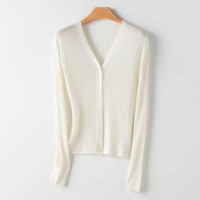 China QUICK DRY Summer New 16G Wool T-shirt Soft Like Cloud V-Neck Cardigan Knitted Ladies Cardigan for sale