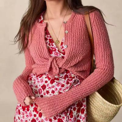 China Breathable Pink Sweet Single breasted French Slim Fit Versatile Knitted Cardigan Sweater for sale