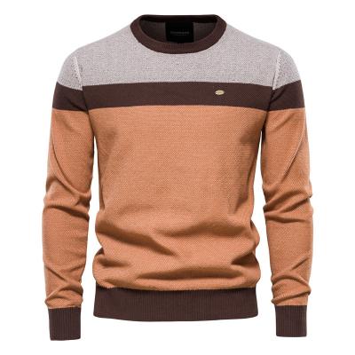 China Soft O-neck Fashion Stripe Stitching Long Sleeve Brand Knitted Cotton Men Standard for sale