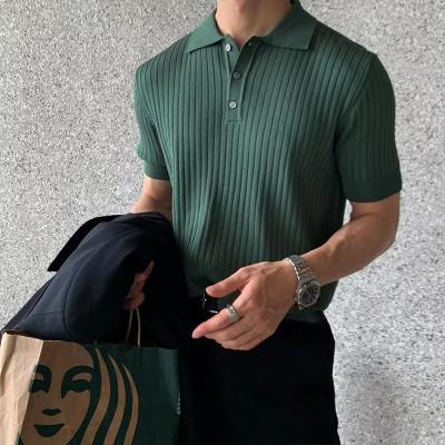 China Breathable Custom Knitwear Manufacturer Oem Odm Summer Breathable Thin Korean Style Pure Color Polo Short Sleeve Shirt Men Sweater for sale