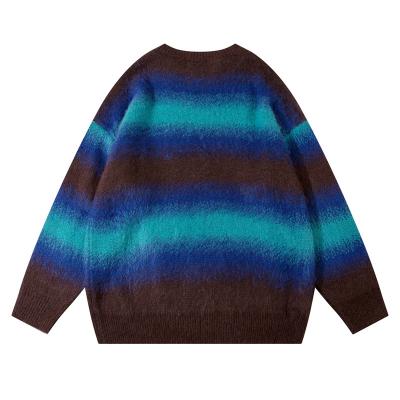 China Breathable Custom Factory Wholesale Men's Mohair Sweaters Jacquard Striped Knitwear Winter Pullover Jumper Mohair Knit Custom Sweater Men for sale