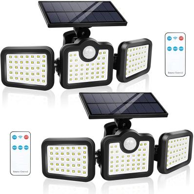 China Residential Outdoor Three Heads Solar Light Waterproof With Remote Control Split Style Motion Sensor Wall Lamp Super Bright for sale