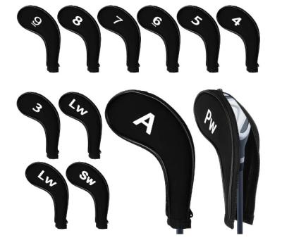 China Nylon+mesh 12pcs Zippered Golf Wedge Iron Covers With Long Neck for sale