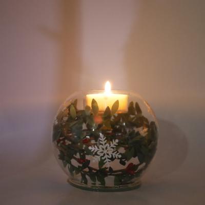 China ECO-frendly Christmas Glass Candlestick Decorations Decorated With Snowflake Leaves for sale