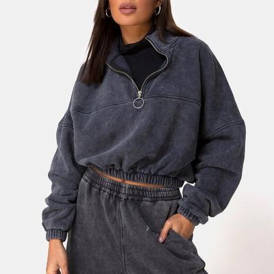 China wholesale hot sale new arrival women half zipper Anti-wrinkle acid wash oversized hoodie sweatshirt cultured top high quality vintage sweatshirt for sale