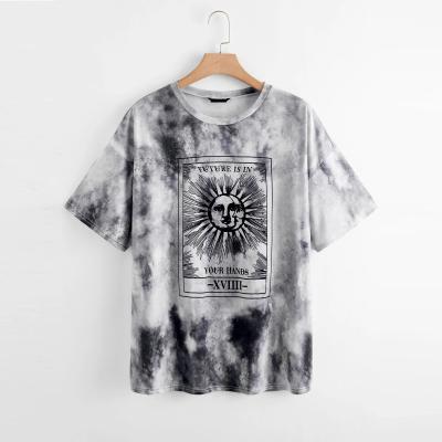 China Custom Logo Anti-Wrinkle Nice Quality Nice Women's Cute Graphic T-Shirts Printing Crewneck Short Sleeve Tie Dye T-shirt Women Oversize Tees for sale