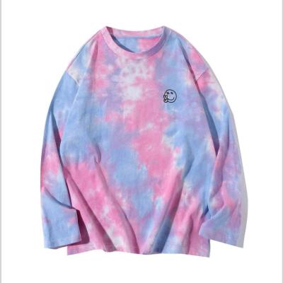 China wholesale professional long sleeve tee custom 100% cotton china private label manufacturer tie dye Anti-wrinkle tee printing t-shirt men for sale