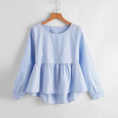 China Women's long sleeve blouse anti-pilling spring vertical stripe ruffle ruffle peplum blouse high quality design wholesale competitive price for sale