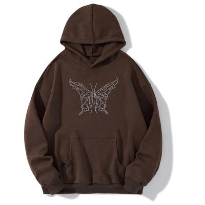 China Professional custom high quality super comfortable letter 100% cotton rhinestone anti-wrinkle OEM manufacturer butterfly hoodie for sale