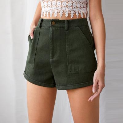 China 2021 100% Cotton High Waist Straight Leg Women's Breathable Casual Shorts Fashion Green Women Shorts for sale