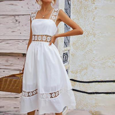 China White dress fashion women clothing private label dress zipper embroidery eyelet design high back boho custom wholesale size anti-static for sale