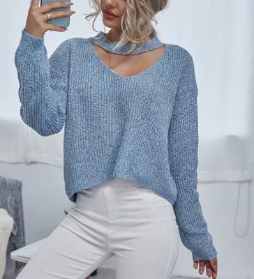 China New Arrival High Quality Anti-wrinkle Shoulder Cutout Stylish Women Sweater wholesale drop factory in Guangdong for sale