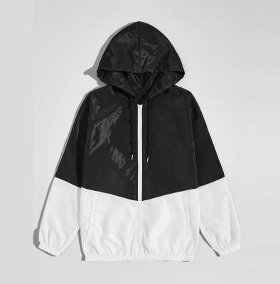 China Black White Contrast Color Block Sports Anorak Jacket Fashion Outdoor Zipper Casual Hooded Coat Windproof Jacket For Men for sale