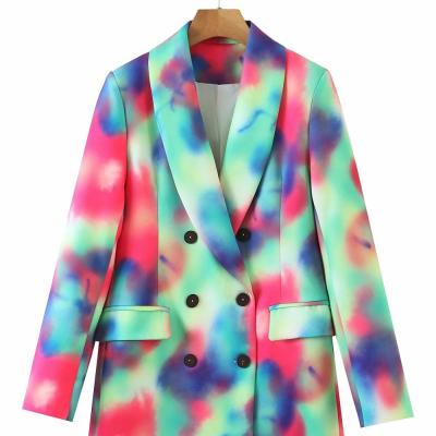 China 2020 Viable Cross Tie Dye Blazers Women Ladies Straight Crossed Casual Coat Office Ladies Autumn Coat for sale