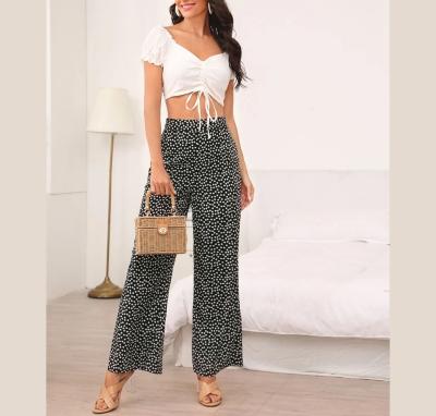 China 2020 Summer Custom Anti-Wrinkle/Drop Floral Print Slope No Pocket Stretch Chiffon High Waist Wide Leg Pants Women for sale