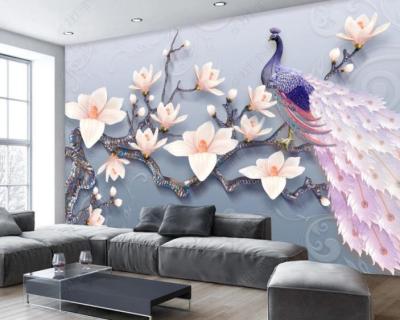 China Modern 3D 5D 8D Wallpaper Peacock Design Wall Photo Mural Hd Wallpaper 1080P Picture Mural for sale