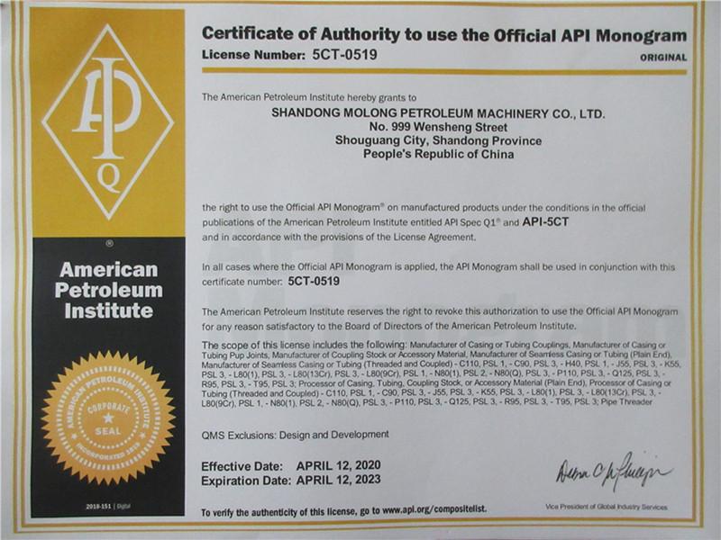 API - Shandong Molong Petroleum Machinery Co., Ltd.