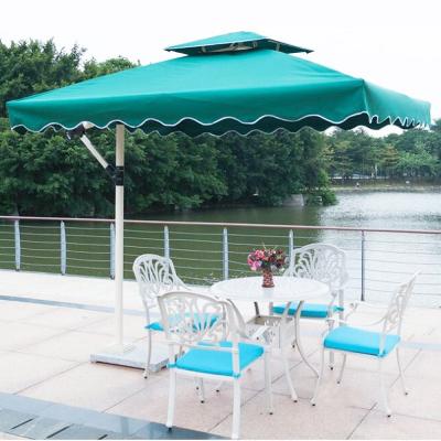 China Modern Cantilever Cafe Outdoor Teahouse Umbrella Patio Sideway Stand Parasol Square Wedding Parasol for sale