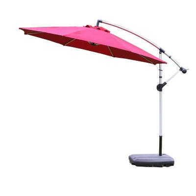 China Modern Outdoor Aluminum Banana Umbrella Shed Parasol With Crank Patio Umbrella With Base Beach Umbrella Polyester for sale