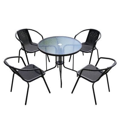 China Modern Patio Dining Table Round Bistro Table Furniture Outdoor Garden Table with Tempered Glass Frame Top for Backyard Lawn Balcony for sale