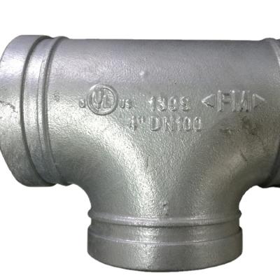 China Malleable Iron ASTM A536 Grade 65-45-12 114.3mm Grooved Tee Grooved Fittings Style 130S HDG Surface Treatment for sale