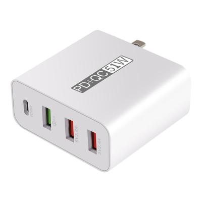 China 51W Fast Charging 2021 Popular iLEPO W-080 PD3.0 51W 4 Port Travel USB Charger 18W QC3.0 5V 2.4A For iPhone 12 mini UK Portable US Plug for sale