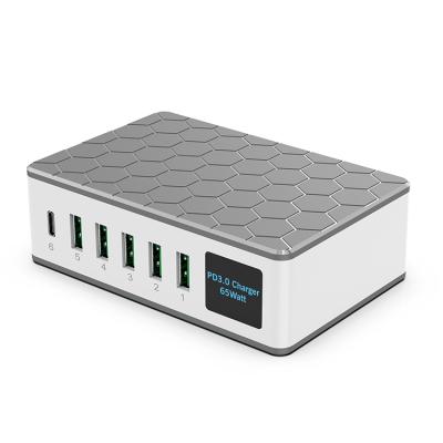 China ILEPO i8 PD Fast Charging 6 3.0 Ports 65W 6 Ports With Certifications LED Display Smaller Lighter Weight Charger USB Station for sale