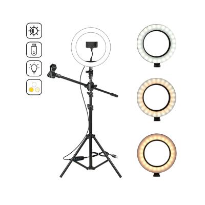 China Ring Light + Mic Stand + Phone Holder Factory Sale 10Inch Selfie Dimmable Fill Light Tripod With MIC Bracket LED Ring Lamp For Youtube Video 160cm With Phone Holder for sale