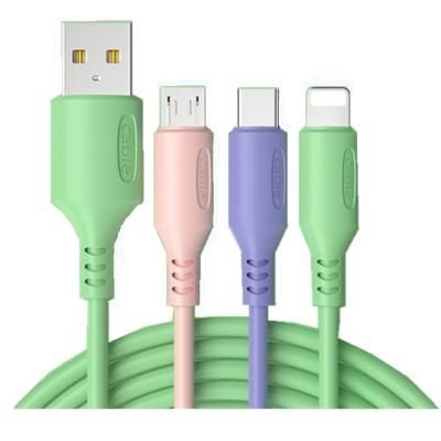 China Durable Zicas Multi Charger Cable 3 in 1 Silicone USB Charging Cord Adapter for iPhone/Type-C/Micro USB Port Connectors for sale