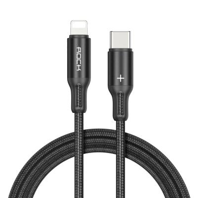 China Data Transfer ROCK R2 1Meter Fast iPhone Charger Cord 3A Type-C to Lightning Braided Cable PD Fast Charger Charging Cable for sale