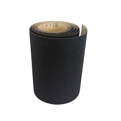 China Use for woodstone 115mmX10m fiberglass plastic abrasive silicon carbide black paper roll girthed 120 for wood floor for sale