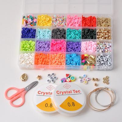 China DIY Polymer Clay Beads Kits Flat Round Preppy Loose Spacer Beads For DIY Bracelets Jewelry Making With Pendant Charms Elastic Strings for sale