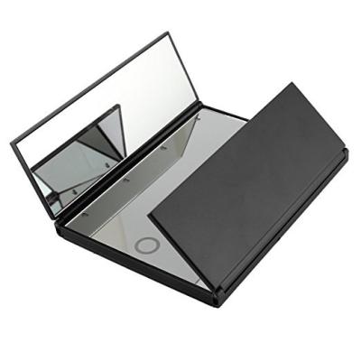 China 2020 Custom Travel Mirror Foldable Triple Compact LED Lighted Portable Vanity Makeup Mirror With Lights for sale