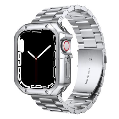 China 2021 New Luxury and Fashion Apple Wrist Watch Band Stainless Steel Beads Watch Straps Three and TPU Protective Case for Apple Watch Series 7 for sale