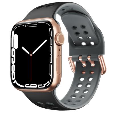 China New Arrival Two-colors Silicone Watch Straps With Honeycomb Eye Soft Silicone 41mm 45mm Watch Band For Apple Watch Series 7 for sale