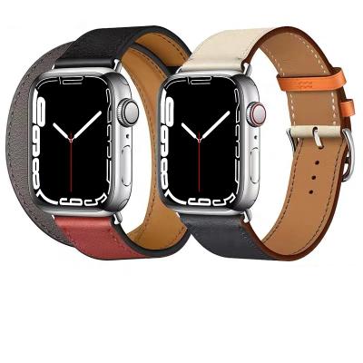 China Crazy Horse Apple Watch Strap Luxury Genuine Leather Smart Smart Bands Thin Easy Install Wristwatch For 45mm 41mm Apple Watch Band for sale