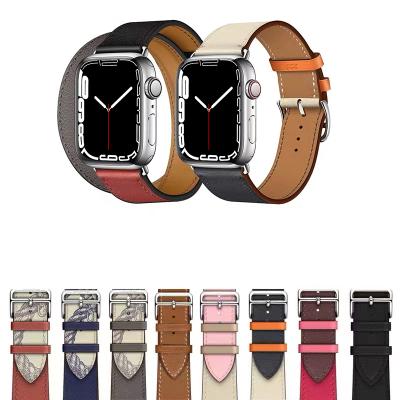 China Easy Installation Crazy Horse Apple Watch Strap Wristband Thin Genuine Leather Luxury Smart Bands For IWatch Series 7 45mm 41mm Apple Watch Band for sale