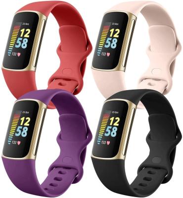 China Luxury And Fashion Soft Silicone Sport Smart Watch Strap Bands Replacement Strap For Fitbit Charge 5 Watch Bands Fitbit Official Watch Band for sale