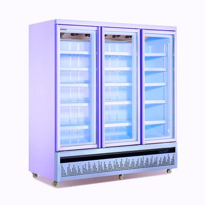 China Hot Selling Beverage Door Three Glass Supermarket Beverage Display Fridge for sale