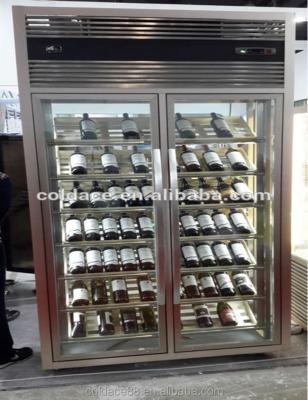 China Single-temperature Two Door Stainless Steel Glass Wine Display Fridge With Wooden Shelf for sale