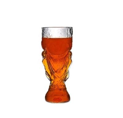 China 300ml Wine Customized World Cup Shape Borosilicate Glass Heat Resistant Mug for sale