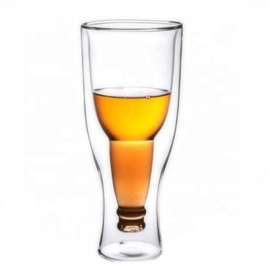 China 250ml 160ml 400ml DOUBLE WALL GLASS BEER MUG INSIDE DOWN STYLE BOTTLE Viable for sale