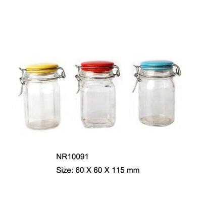 China Food Clear Glass Jar With Colorful And Stainless Steel Rack Lid for sale