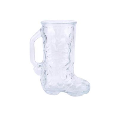 China Wine Customized 500ml Boot Shape Glass Beer Mug With Logo Printing for sale