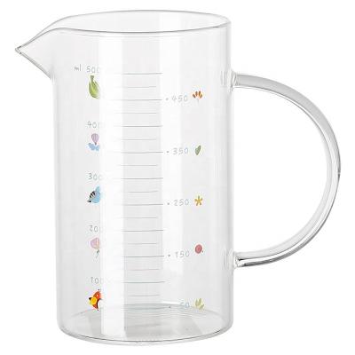 China Eco 500ml 1000ml Borosilicate Viable Material Eggs Milk Glass Jug With Handle With Measuring Scale for sale