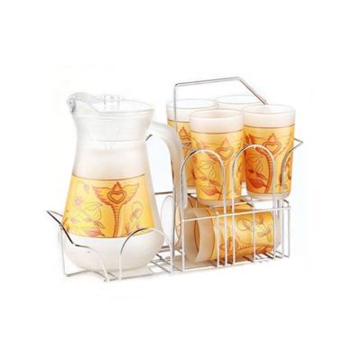 China Sustainable 6pcs Glassware Set Customized Frosted Printed Glassware Set With Stainless Steel Rack for sale