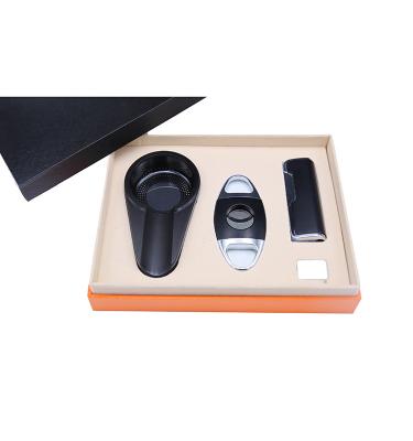 China Smoking Set Custom High Quality 2021 Cigar Accessories Gift Set Box with Jet Torch Lighter, Metal Ashtray and Cigar Set for sale