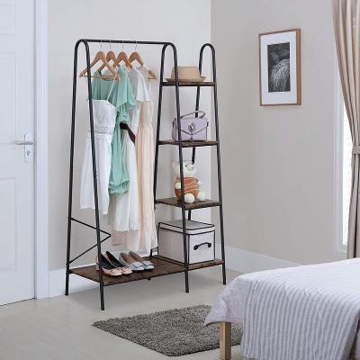 China (Height) Adjustable Metal Clothes Rack 4-Tier Wood Storage Shelves Heavy Duty Accent Furniture For Hanging Clothes for sale